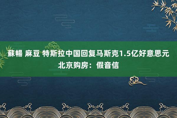 蘇暢 麻豆 特斯拉中国回复马斯克1.5亿好意思元北京购房：假音信