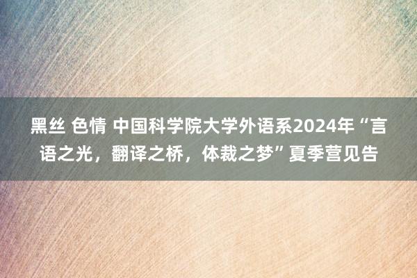 黑丝 色情 中国科学院大学外语系2024年“言语之光，翻译之桥，体裁之梦”夏季营见告